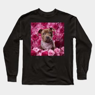 Staffy And Roses Long Sleeve T-Shirt